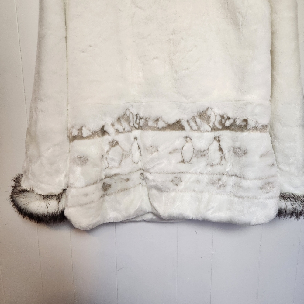 Retro White Faux Fur Penguin Coat Hooded Toggle Winter Jacket Size Small Vintage - Picture 4 of 14